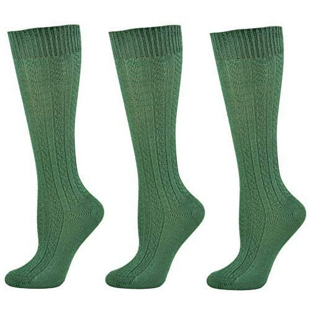 Sierra Socks Women's Girls School Uniform Cotton Cable Knit Knee High True ribbed 3 Pair Pack (Hunter Green, Medium)