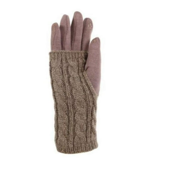 Sierra Socks Women's Gloves - Big Girls Cable Fashion Design Touch Screen and Texting Two Pieces Gloves (Camel)