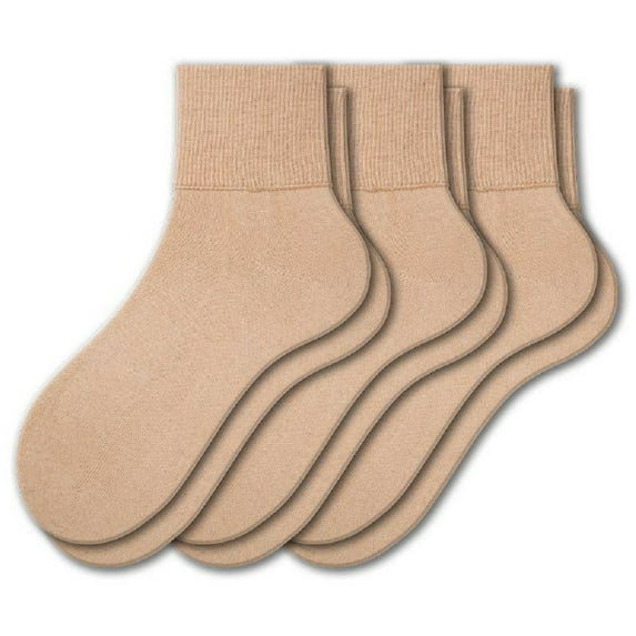 Sierra Socks Women's Loose Fittings Combed Cotton Ankle Socks, Seamless Turn Cuff Socks for Women & Girls, 100% Cotton Socks, Great for Diabetics, 3 Pair Pack