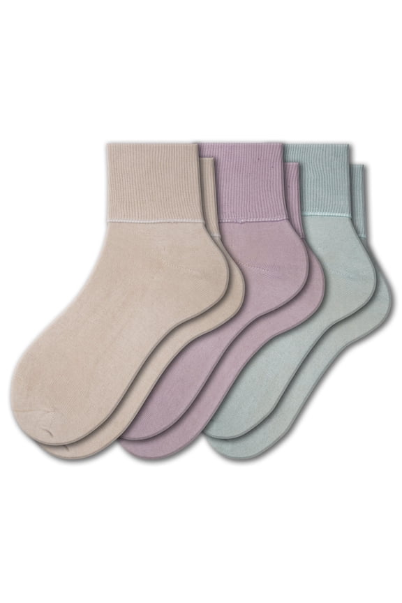 Women's Loose Fittings Combed Cotton Ankle Socks, Seamless Turn Cuff Socks for Women & Girls, 100% Cotton Socks, Great for , 3 Pair Pack
