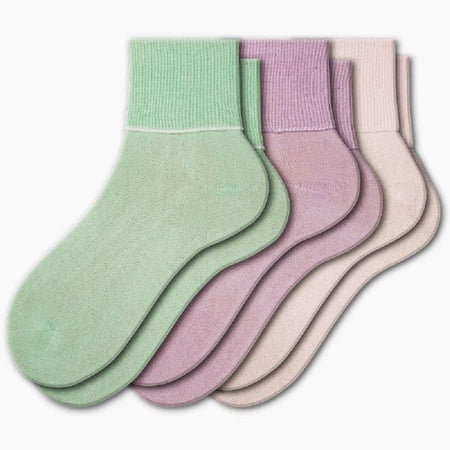 Sierra Socks Women's Loose Fittings Combed Cotton Ankle Socks, Seamless Turn Cuff Socks for Women & Girls, 100% Cotton Socks, Great for , 3 Pair Pack
