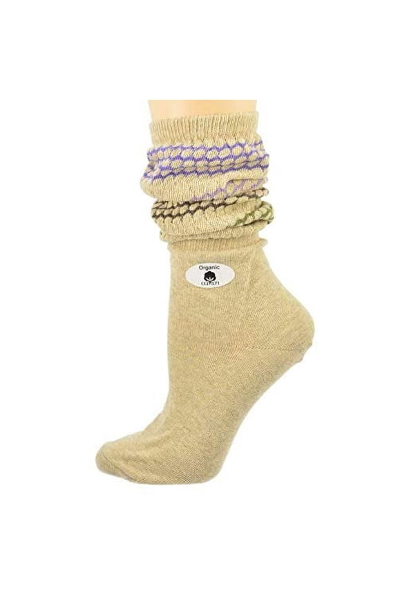 Women's Slouch or Knee High Geometric Patterned Organic Cotton Socks (Beige, 1 Pair)