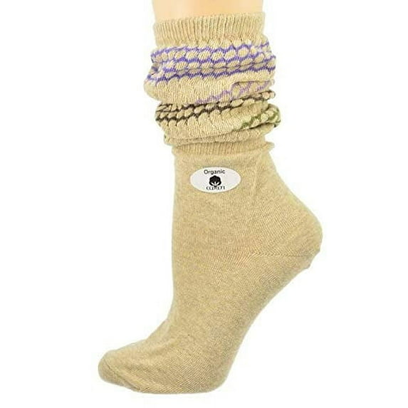 Sierra Socks Women's Slouch or Knee High Geometric Patterned Organic Cotton Socks (Beige, 1 Pair)