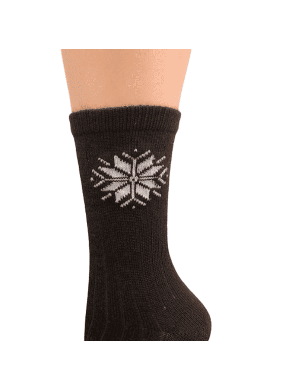 Women's Snowflake Pattern Soft Acrylic Crew Socks W7111S (Black, Fits Shoe Size 4-10, Socks Size 9-11)
