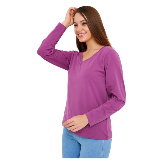 Wear Sierra Women’s Long Sleeve V-Neck T-Shirt, Vivid Viola Pima Cotton, Small