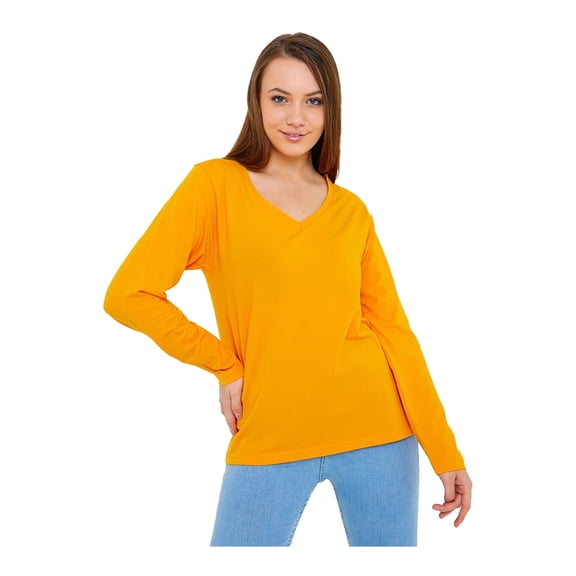 Wear Sierra Women’s Long Sleeve V-Neck T-Shirt, Butter Scotch Pima Cotton, L