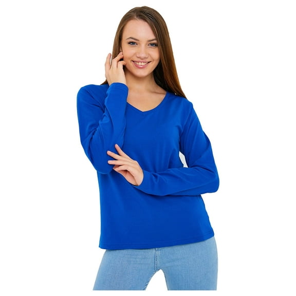 Wear Sierra Women’s Long Sleeve V-Neck T-Shirt, Olympian Blue Pima Cotton, Medium