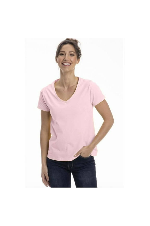 Women's V-Neck T-Shirt, Turkish Pima Cotton, Soft & Breathable, Pink Lady, Small
