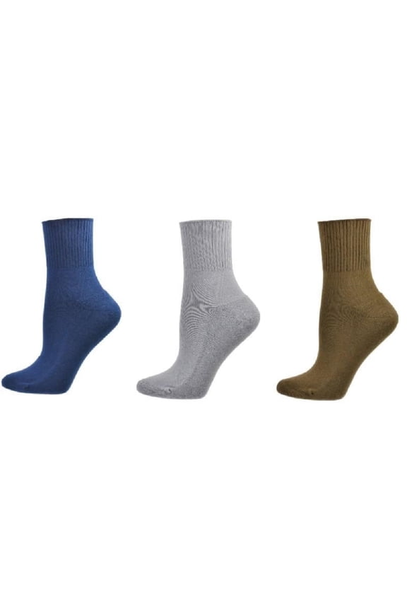 Women's Wide Calf Cotton Ankle Socks, Seamless Toe, Navy, Brown, Gray, 3 Pair Pack