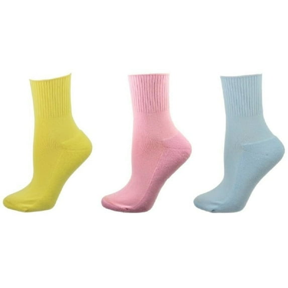 Sierra Socks Women's Wide Calf Cotton Ankle Socks, Seamless Toe,Pink,Blue,Yellow,3 Pair Pack