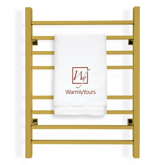 Heated Towel Rack for Bathroom - Polished Gold Electric Towel Warmer Rack and Dryer 8 Bars, Wall Mounted, Plug-In or Hardwired 120V (Sierra)