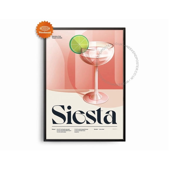 Siesta Cocktail Poster, Unframed Paper Poster 8x10in