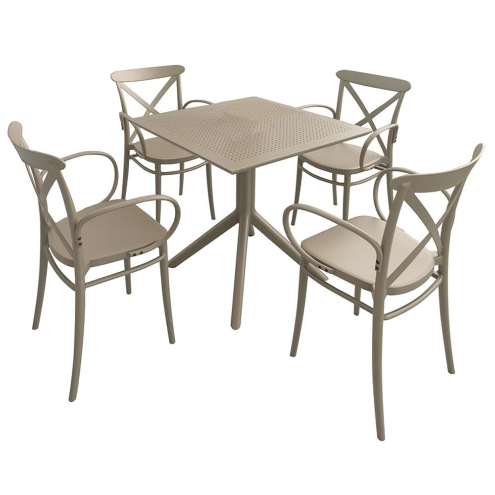 Taupe Resin Cross XL Patio Dining Set with 4 Chairs