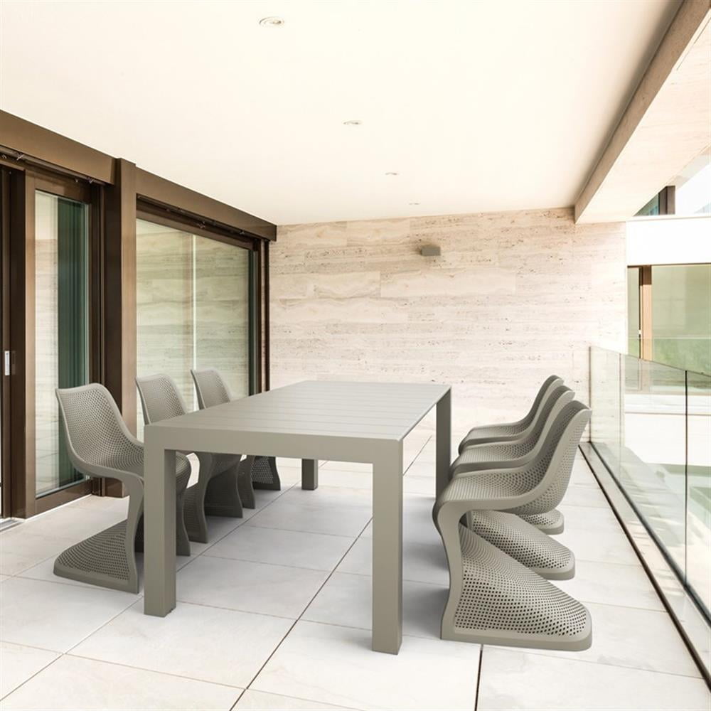 Taupe Extendable 6-8 Person Outdoor Dining Set with Stackable Chairs