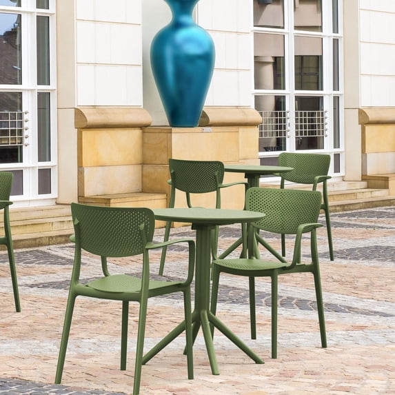 Compamia Loft Round Bistro Set 3 Piece with 24 inch Table Top Olive Green