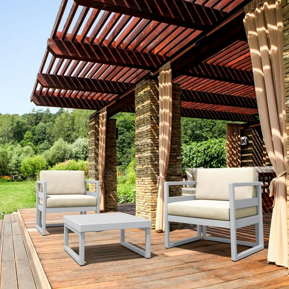 Compamia Mykonos Club Seating Set 3 piece Silver with Sunbrella Natural Cushion