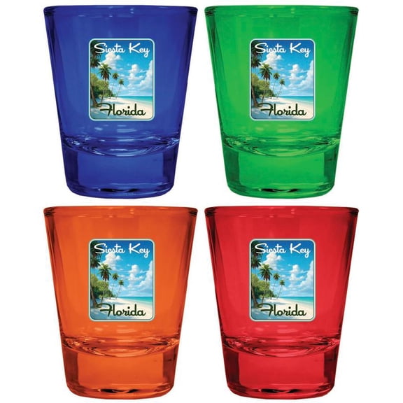 Siesta Key Beach Florida Design B Souvenir Full Color 2 oz Round Shot Glass Multicolor (4-Pack)