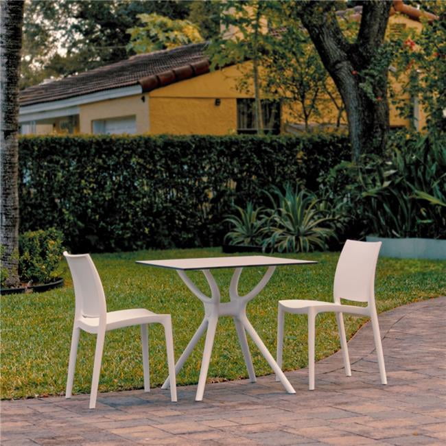 White Polypropylene Outdoor Dining Set with 2 Chairs