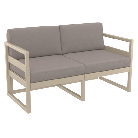 Mykonos Patio Loveseat Taupe with Acrylic Fabric Taupe Cushions