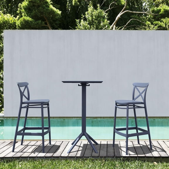 Compamia Sky Cross Square Bar Set with 2 Barstools Dark Gray