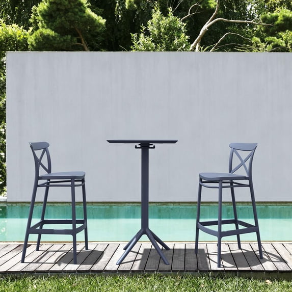 Compamia Sky Cross Square Bar Set with 2 Barstools Dark Gray