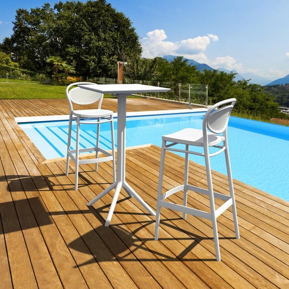 Compamia Sky Marcel Square Bar Set with 2 Barstools White