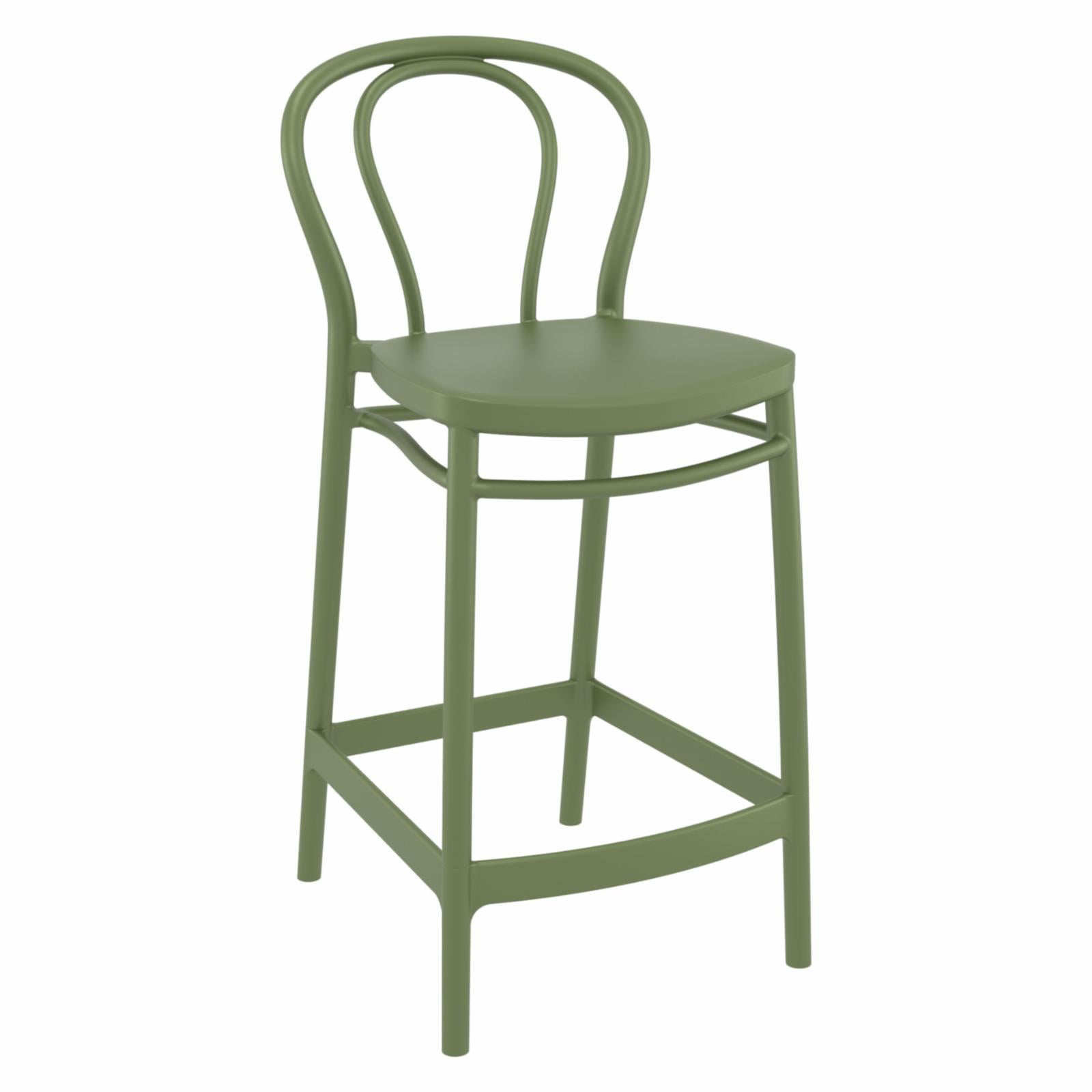 Olive Green Resin Midcentury Counter Stool with Molded Legs