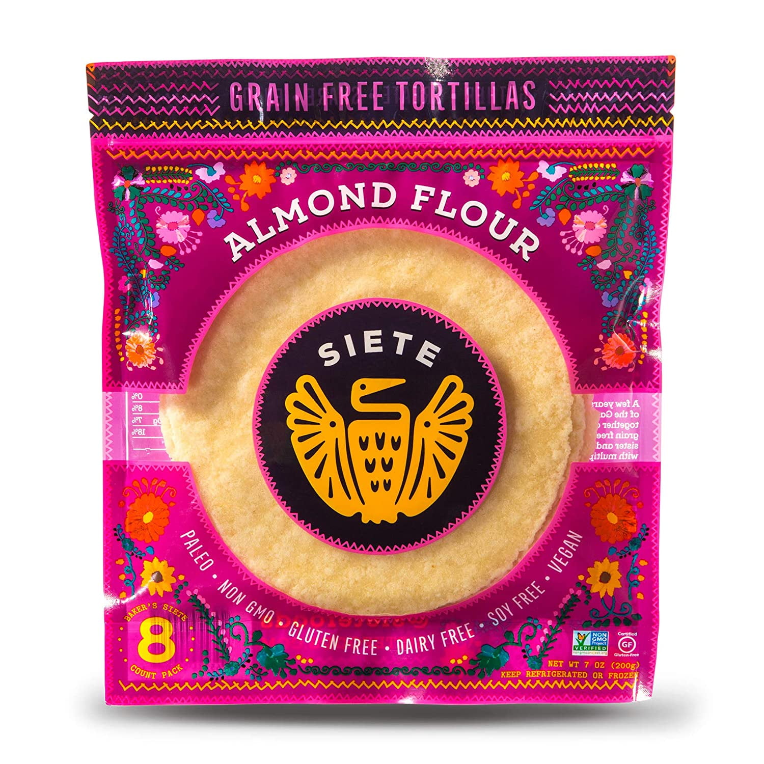 Siete Almond Flour Grain Free Tortillas, 8 Tortillas Per Pack, 6-Pack, 48 Tortillas