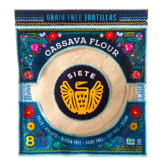 Siete Cassava Flour Grain Free Tortillas, 8 Tortillas Per Pack, 6-Pack, 48 Tortillas