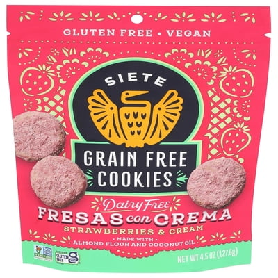 (10 Pack) Siete Cookies Con Crema Fresas Gluten Free Non-Gmo 4.5 Oz