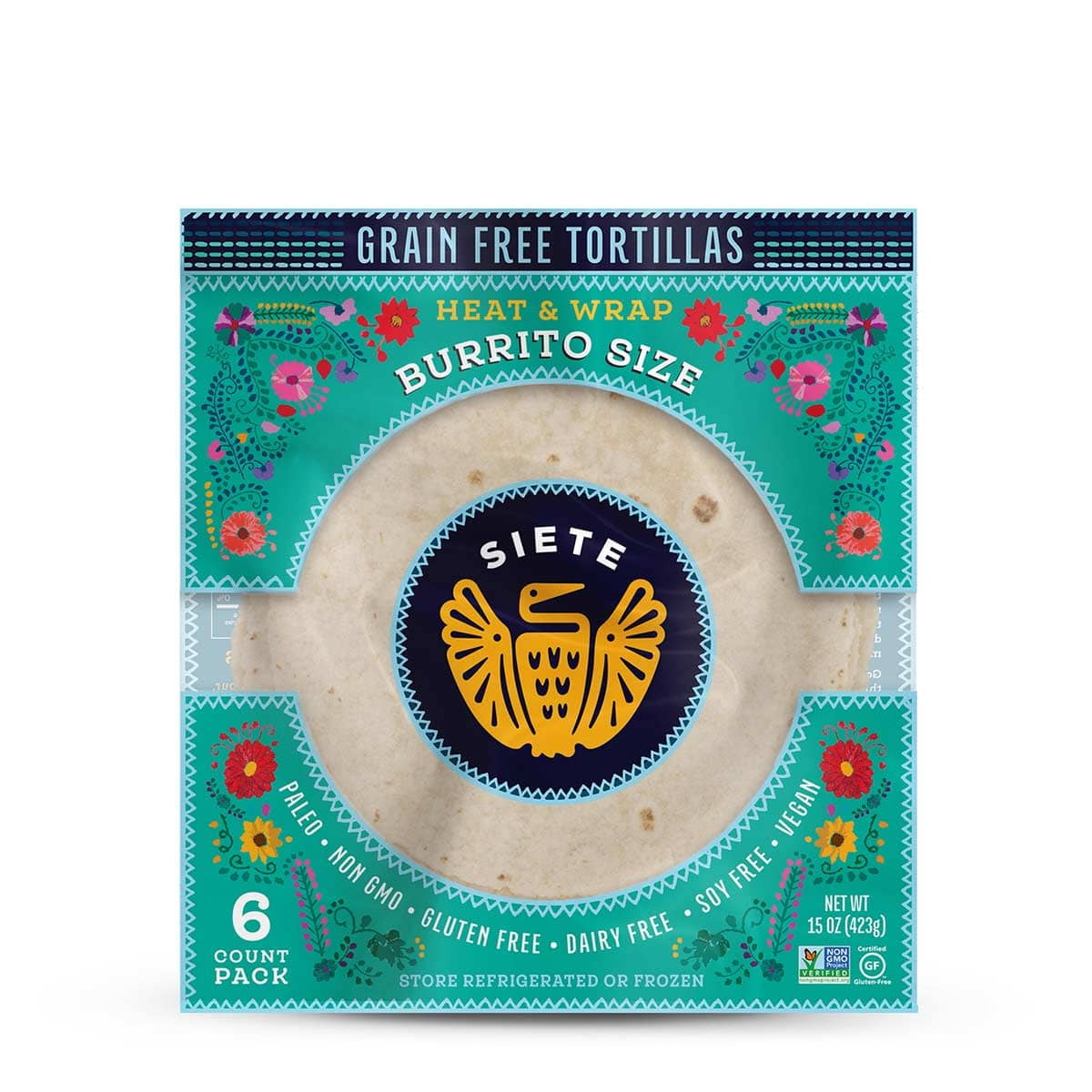 Siete Family Foods Grain Free Burrito Tortillas, 15 oz, 6 Count