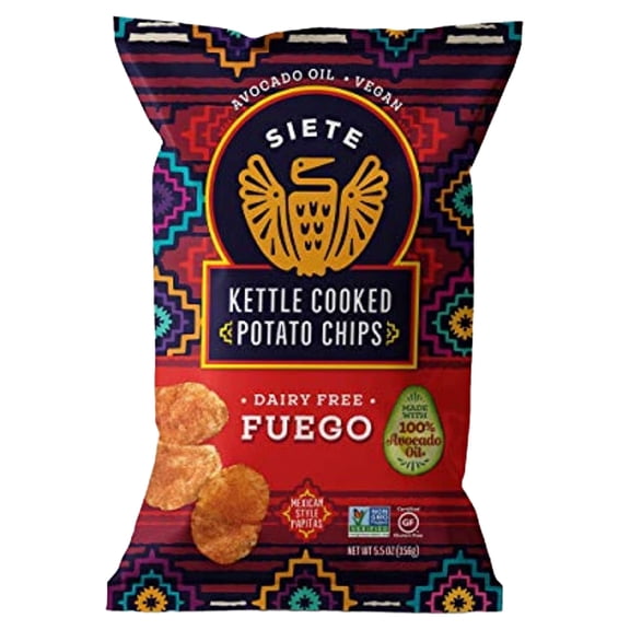 Siete Grain Free Kettle Cooked Potato Chips | Gluten Free Chips | Vegan Snacks | Non Gmo | Fuego, (Pack Of 6)