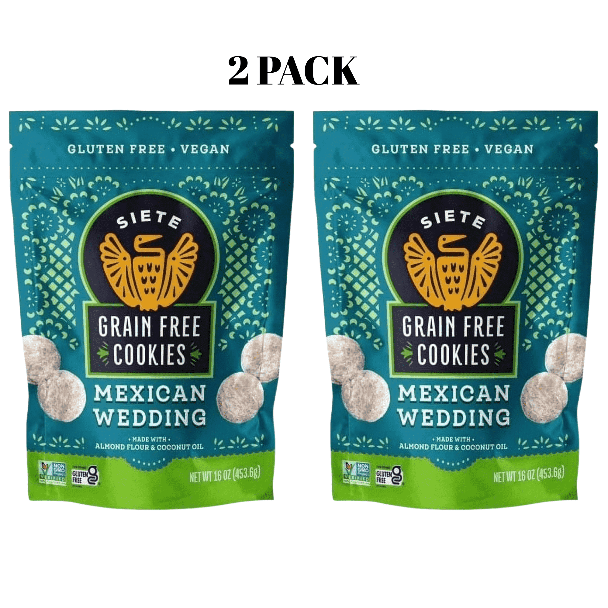 Siete Grain Free Mexican Wedding
Cookies, 2 Pack, 16 oz Bags, Gluten Siete Grain Free Mexican Wedding Cookies, 2 Pack, 16 oz Bags, Gluten