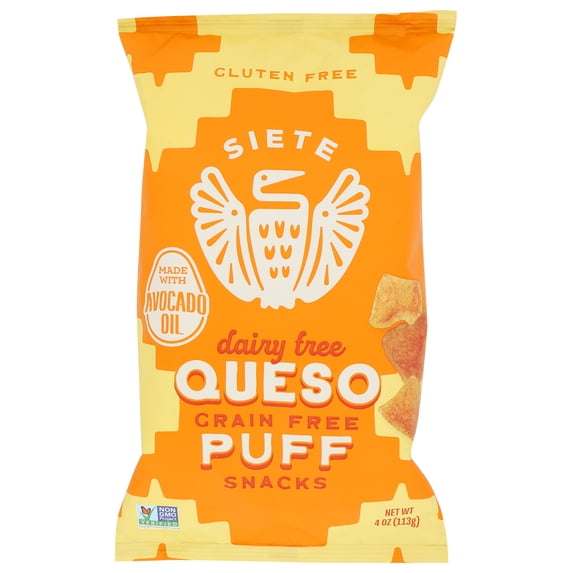 Siete,Grain Free Puff Snacks, QUESO PUFFS, 4 OZ, 6 pack