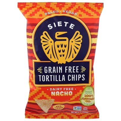 Siete Grain Free Tortilla Chips Gluten Free Nacho -- 5 oz Pack of 4