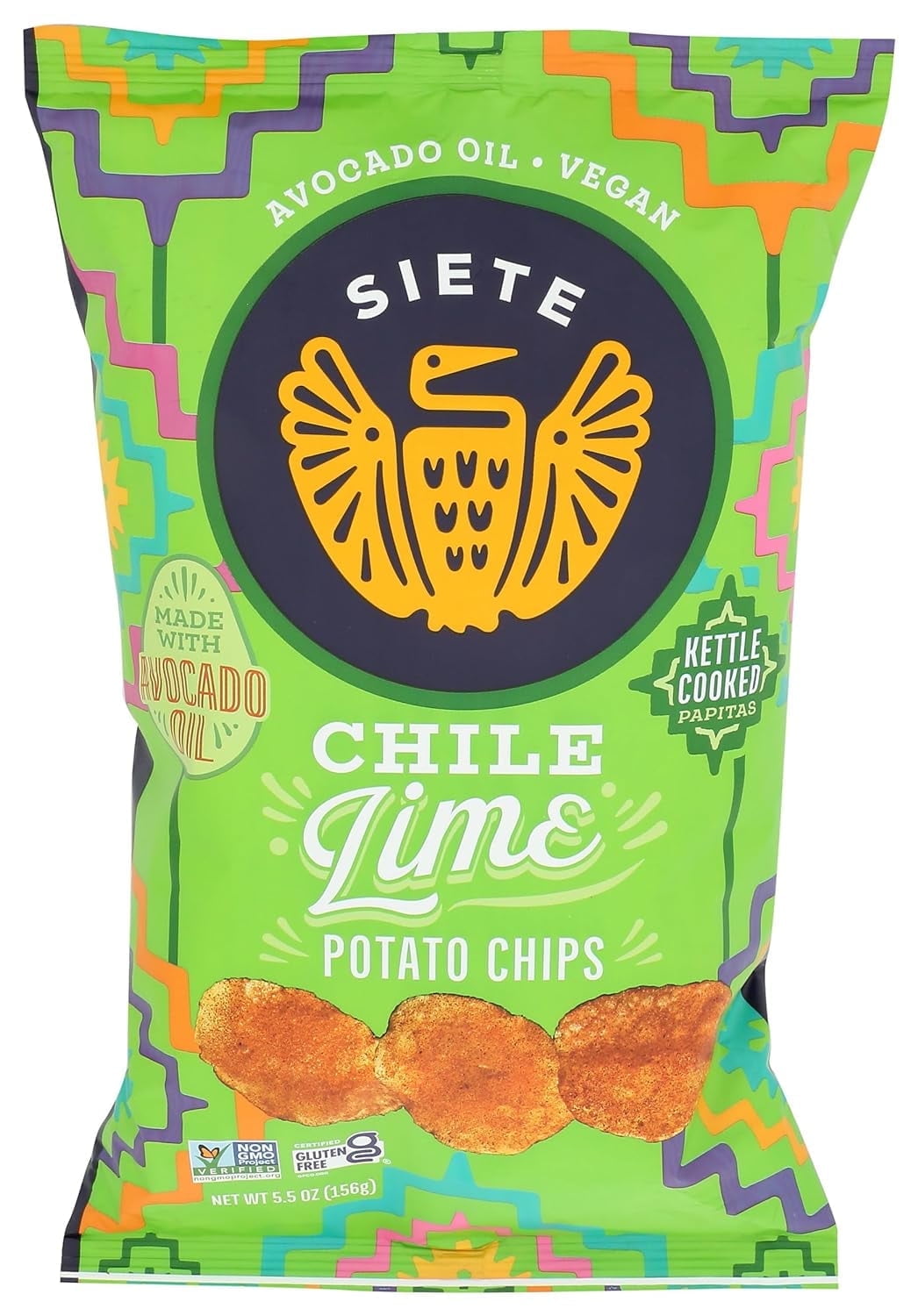 Siete Kettle Cooked Potato Chips - Dairy Free Chile Lime 5.5 oz Pack of 4