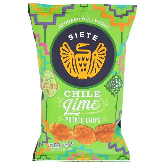 Siete Kettle Cooked Potato Chips - Dairy Free Chile Lime 5.5 oz Pack of 4