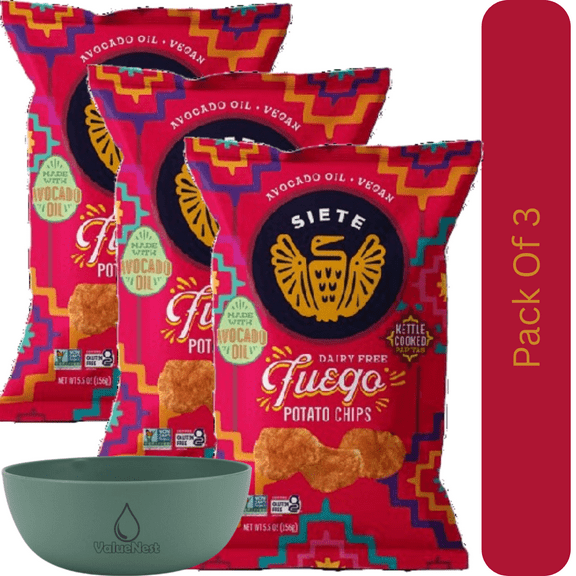 Siete Kettle Cooked Potato Chips, Fuego Spicy Flavor, 5.5 oz Bag With Olive Green Bowl By ValueNest