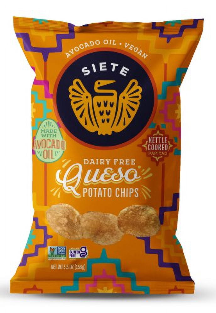 Siete Kettle Cooked Potato Chips Queso flavor. 5.5 oz