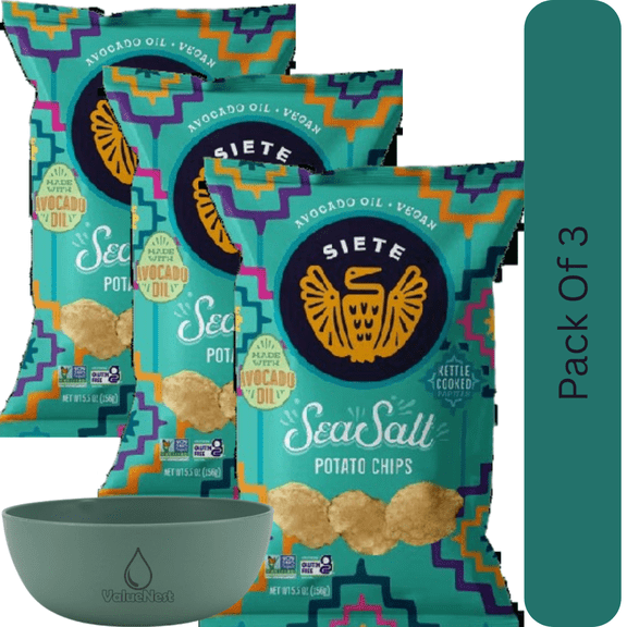 Siete Kettle Cooked Potato Chips, Sea Salt Flavor, 5.5 oz Bag With Olive Green Bowl By ValueNest