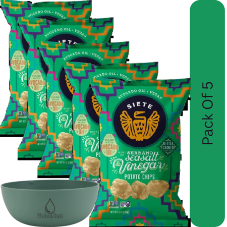 Siete Potato Chips Kettle Cooked Serrano Sea Salt & Vinegar 5.5 oz With Olive Green Bowl By ValueNest
