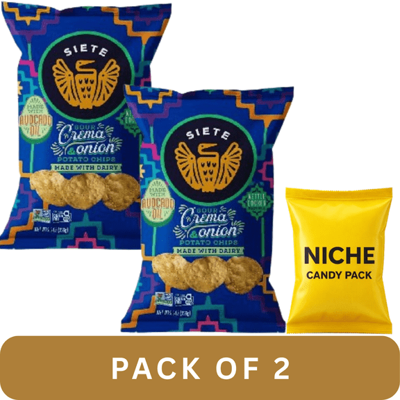 Siete Sour Cream & Onion Kettle Chips, 0.34lb (2 Pack) Gluten Free, Non-GMO Potato Chips + Complimentary Candy Pack