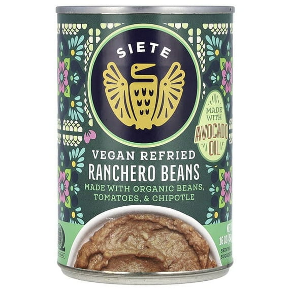 Siete, Vegan Refried Ranchero Beans, 16 oz Pack of 3