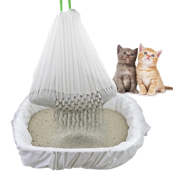 Sifting Cat Litter Box Liners Bags with Holes, Drawstring Scratch Resistant Waste Bags for Sifting Litter Box, Easy Clean Sand Leakage Holes for Self Scooping System, White (1, S 3118inch)