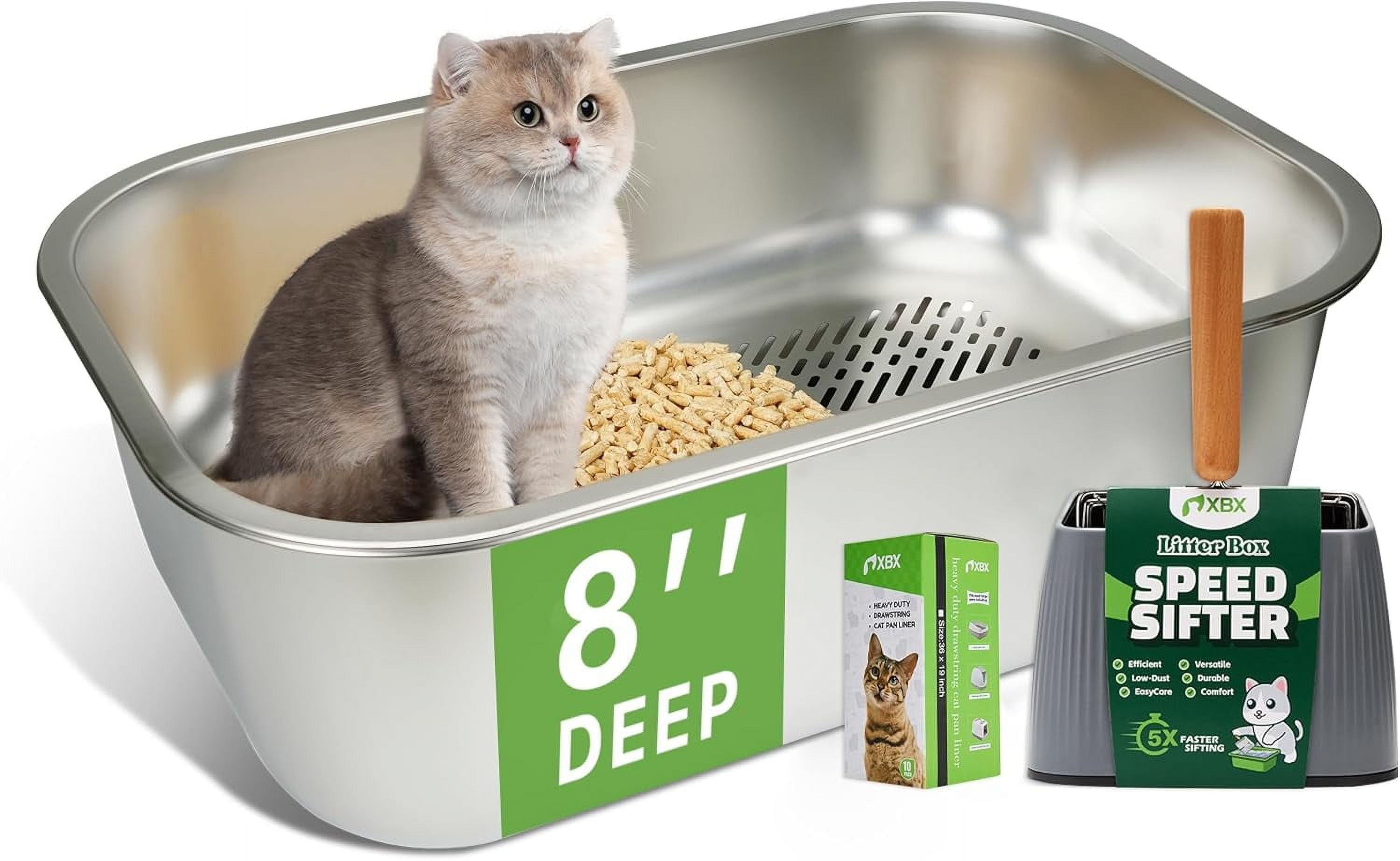 Sifting Litter Box, XL Stainless Steel Sifting Cat Litter Pan for