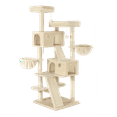 thumbnail image 1 of Sifurni 65.7" Large Cat Tree Tower Condo House for Cats with 2 Scratching Ramps, Hammock & Scratching Post, Beige, 1 of 10
