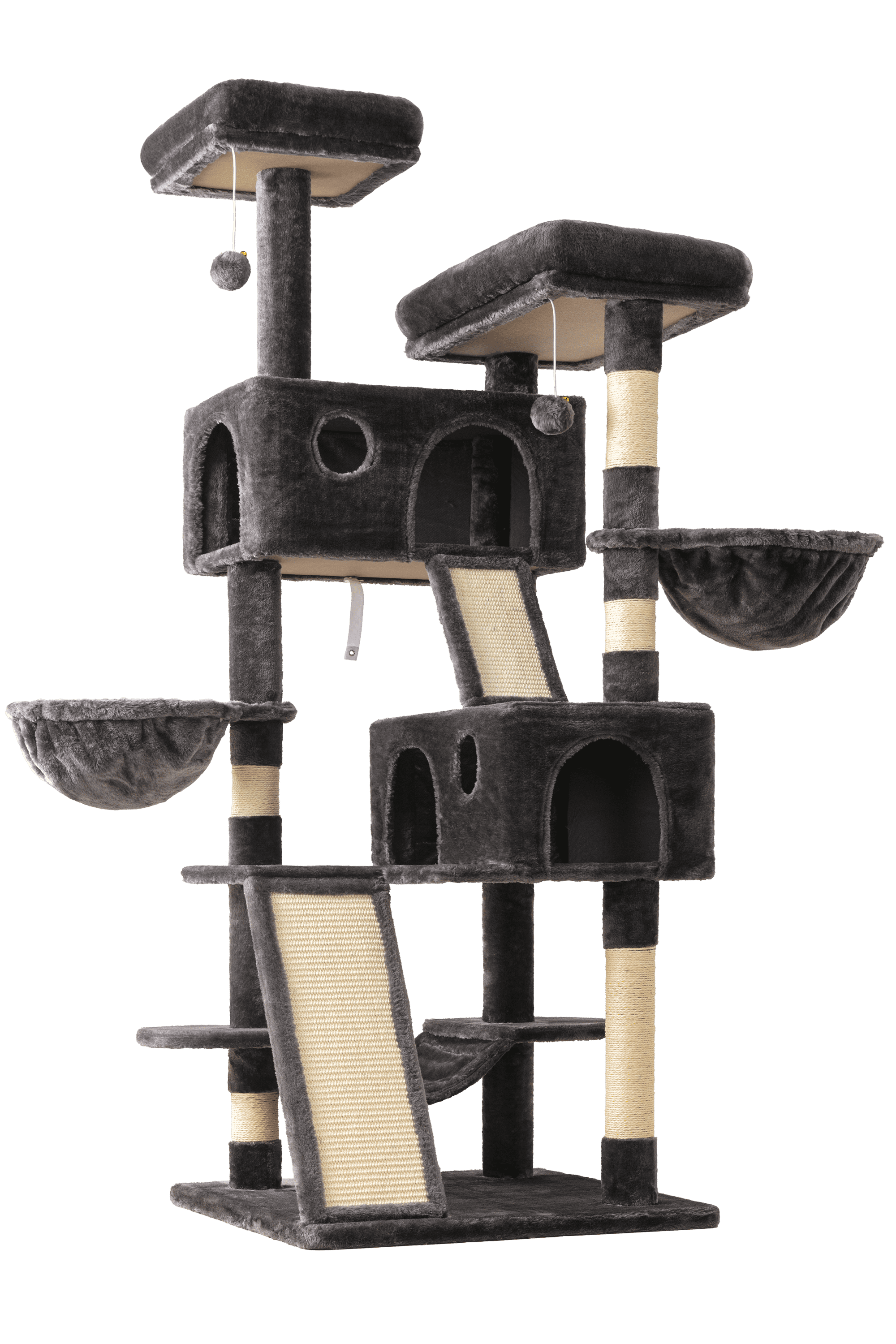 Sifurni 65.7" Large Cat Tree Tower Condo House for Cats with Hammock & 2 Scratching Boards, Dark Blue