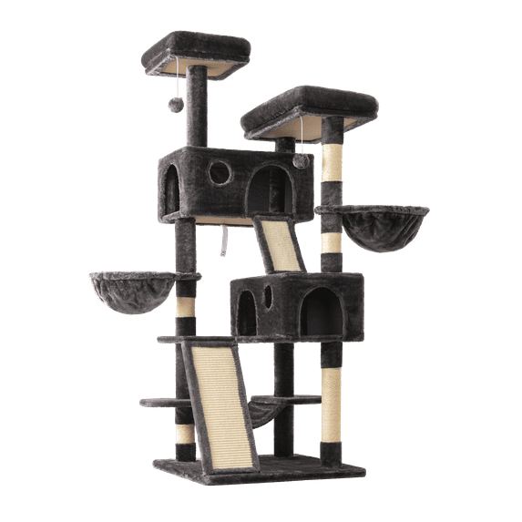 Sifurni 65.7" Large Cat Tree Tower Condo House for Cats with Hammock & 2 Scratching Boards, Dark Blue