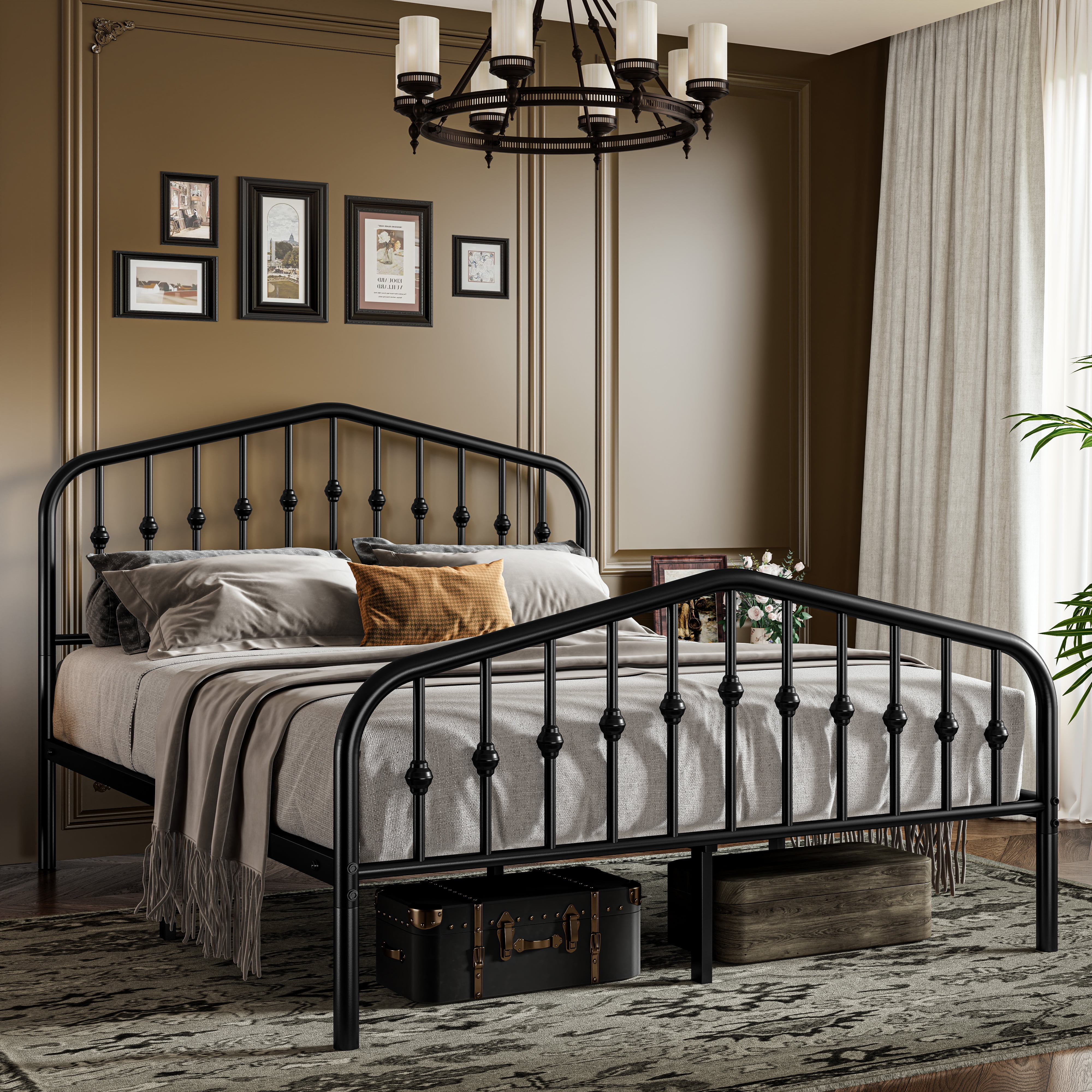 Sifurni Black Full Size Metal Platform Bed Frame with Vintage Victorian Headboard & Footboard, Adult