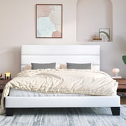Sifurni Full Size Platform Bed Frame with Velvet Upholstered Headboard, Easy Assembly, No Box Spring Needed, White